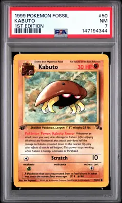 1999 POKEMON FOSSIL 1ST EDITION #50 KABUTO PSA 7 - Image 1