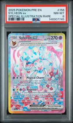 2025 POKEMON PRISMATIC EVOLUTIONS SPECIAL ILLUSTRATION RARE SYLVEON EX PSA 8 - Image 1