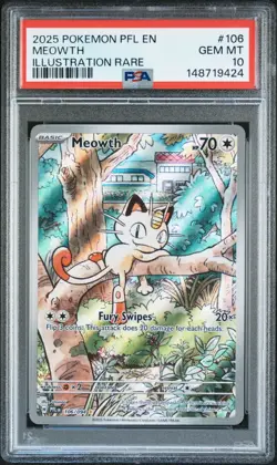 2025 POKEMON PFL EN-PHANTASMAL FLAMES ILLUSTRATION RARE #106 MEOWTH PSA 10 - Image 1