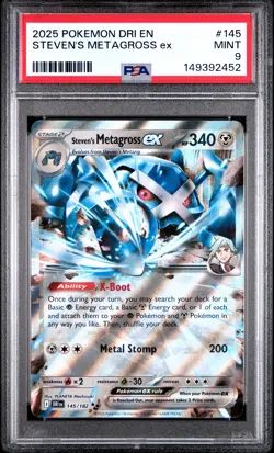 2025 POKEMON DRI EN-DESTINED RIVALS #145 STEVEN'S METAGROSS EX PSA 9 - Image 1