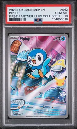 2026 POKEMON PROMO FIRST PARTNER ILLUSTRATION COLLECTION #042 PIPLUP PSA 10 - Image 1