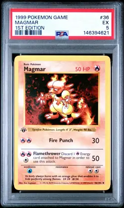 1999 POKEMON BASE SET 1ST EDITION #36 MAGMAR PSA 5 - Image 1