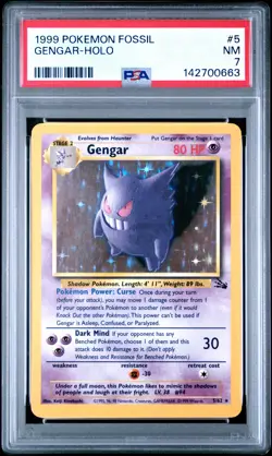 1999 POKEMON FOSSIL #5 GENGAR-HOLO PSA 7 - Image 1