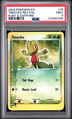2003 POKEMON EX RUBY & SAPPHIRE #76 TREECKO-REVERSE FOIL PSA 9 - Image 1