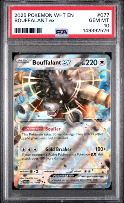 2025 POKEMON WHT EN-WHITE FLARE #077 BOUFFALANT EX PSA 10 - Image 1