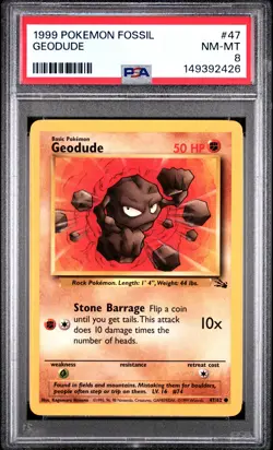 1999 POKEMON FOSSIL #47 GEODUDE PSA 8 - Image 1