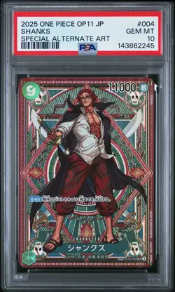 2025 ONE PIECE JAPANESE OP11-A FIST OF DIVINE SPEED ALT ART #004 SHANKS PSA 10 - Image 1