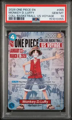 2026 ONE PIECE PROMOS COLLEGE BASKETBALL: US VOYAGE #055 MONKEY D. LUFFY PSA 10 - Image 1