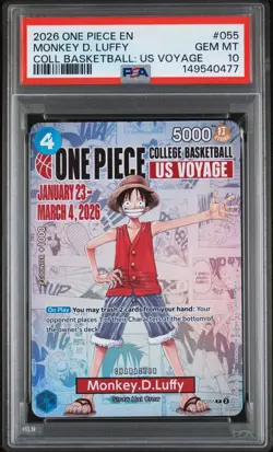 2026 ONE PIECE PROMOS COLLEGE BASKETBALL: US VOYAGE #055 MONKEY D. LUFFY PSA 10 - Image 1