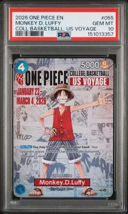 2026 ONE PIECE PROMOS COLLEGE BASKETBALL: US VOYAGE #055 MONKEY D. LUFFY PSA 10 - Image 1