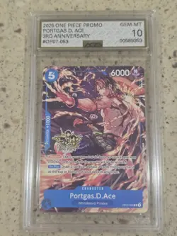 Portgas D. Ace Rare 3RD Anniversary Promo Alt Art OP07-053 One Piece AGS 10 - Image 1