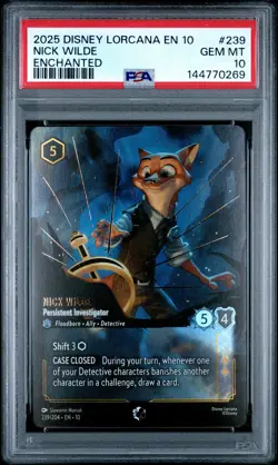2025 DISNEY LORCANA EN 10-ENCHANTED NICK WILDE PERSISTENT INVESTIGATOR PSA 10 - Image 1