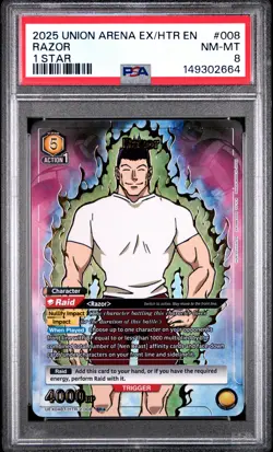 2025 UNION ARENA UEX04BT/HTR HUNTER X HUNTER VOL.2 1 STAR #008 RAZOR PSA 8 - Image 1