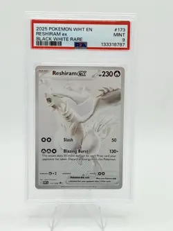 2025 POKEMON WHT EN-WHITE FLARE BLACK WHITE RARE #173 RESHIRAM EX PSA 9 - Image 1
