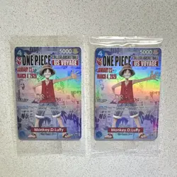 Bandai One Piece CCG US Voyage Monkey.D.Luffy Promo Holo Card Lot of 2 English - Image 1