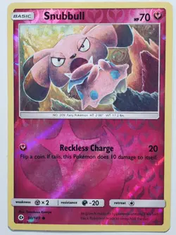 REVERSE HOLO Snubbull 90/149 LP - Sun Moon Pokemon Card Tomokazu Komiya Art - Image 1