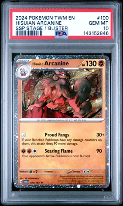 2024 POKEMON TWM SURGING SPARKS STAGE 1 BLISTER PROMO HISUIAN ARCANINE PSA 10 - Image 1