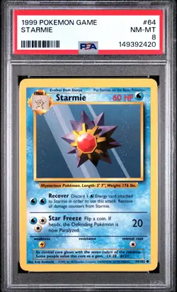 1999 POKEMON BASE SET UNLIMITED #64 STARMIE PSA 8 - Image 1