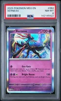 2025 Pokemon Mega Evolutions Xerneas #064 PSA 8 NM-MT - Image 1