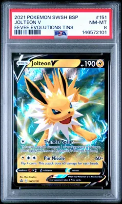 2021 POKEMON SWSH BLACK STAR PROMO EEVEE EVOLUTIONS TINS #151 JOLTEON V PSA 8 - Image 1