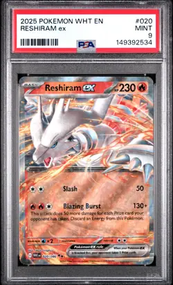 2025 POKEMON WHT EN-WHITE FLARE #020 RESHIRAM EX PSA 9 - Image 1