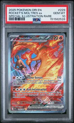 2025 POKEMON DRI SPECIAL ILLUSTRATION RARE #229 TEAM ROCKET'S MOLTRES EX PSA 10 - Image 1