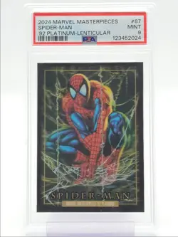 SPIDER-MAN 2024 MARVEL MASTERPIECES '92 PLATINUM LENTICULAR PSA 9 Q2689 - Image 1