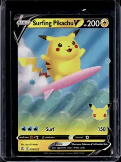 2021 Pokemon SWSH Celebrations Surfing Pikachu V #008/025 - Image 1