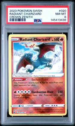 2023 POKEMON SWORD & SHIELD CROWN ZENITH #020 RADIANT CHARIZARD PSA 8 - Image 1