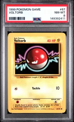 1999 POKEMON BASE SET UNLIMITED #67 VOLTORB PSA 8 - Image 1