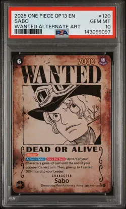 2025 ONE PIECE OP13-CARRYING ON HIS WILL WANTED ALTERNATE ART #120 SABO PSA 10 - Image 1