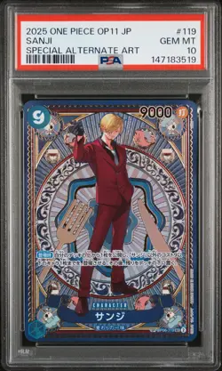 2025 ONE PIECE JPN OP11-A FIST OF DIVINE SPEED SPECIAL ALT ART #119 SANJI PSA 10 - Image 1