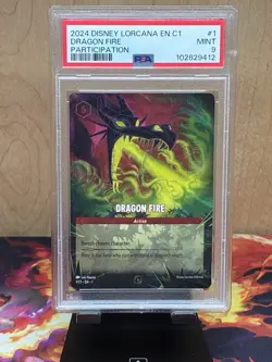 Disney Lorcana Dragon Fire DLC Participation Enchanted Promo 1/C1 PSA 9 Mint - Image 1