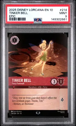 2025 DISNEY LORCANA WHISPERS IN THE WELL EPIC TINKER BELL FANCY FOOTWORK PSA 9 - Image 1