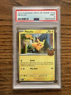 Pokemon Pikachu Trick or Trade Booster 2024 Cosmos Holo 018/091 PSA 9 Card - Image 1