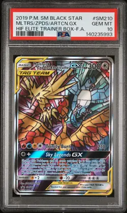 2019 POKEMON SM BLACK STAR PROMO FULL ART/MOLTRES & ZAPDOS & ARTICUNO GX PSA 10 - Image 1