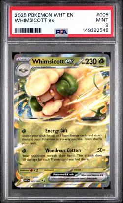 2025 POKEMON WHT EN-WHITE FLARE #005 WHIMSICOTT EX PSA 9 - Image 1