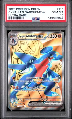 2025 POKEMON DRI EN-DESTINED RIVALS ULTRA RARE #215 CYNTHIA'S GARCHOMP EX PSA 10 - Image 1