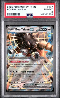 2025 POKEMON WHT EN-WHITE FLARE #077 BOUFFALANT EX PSA 8 - Image 1