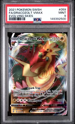 2021 POKEMON SWORD & SHIELD EVOLVING SKIES #059 FULL ART/DRACOZOLT VMAX PSA 9 - Image 1
