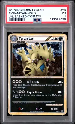 2010 POKEMON HEARTGOLD & SOULSILVER UNLEASHED COSMOS #26 TYRANITAR-HOLO PSA 1 - Image 1