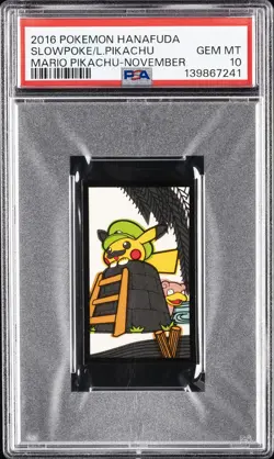 2016 POKEMON HANAFUDA MARIO PIKACHU NOVEMBER LUIGI PIKACHU/SLOWPOKE PSA 10 - Image 1