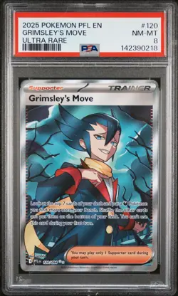 2025 POKEMON PFL EN-PHANTASMAL FLAMES ULTRA RARE #120 GRIMSLEY'S MOVE PSA 8 - Image 1