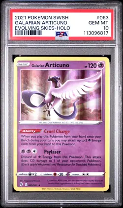 2021 POKEMON SWORD & SHIELD EVOLVING SKIES #063 GALARIAN ARTICUNO-HOLO PSA 10 - Image 1