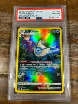 POKEMON 2022 Brilliant Stars Full Art VAPOREON #TG02 PSA 8 RARE 2 - Image 1