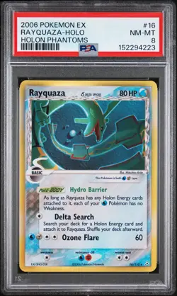 2006 POKEMON EX HOLON PHANTOMS #16 RAYQUAZA-HOLO PSA 8 - Image 1