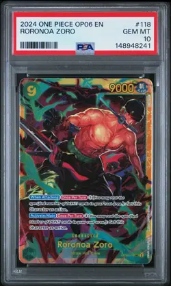 2024 ONE PIECE OP06-WINGS OF THE CAPTAIN #118 RORONOA ZORO PSA 10 - Image 1