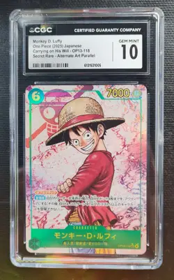 '25 One Piece JP Carrying On His Will OP13-118 Secret Rare Monkey D Luffy CGC 10 - Image 1