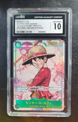 '25 One Piece JP Carrying On His Will OP13-118 Secret Rare Monkey D Luffy CGC 10 - Image 2