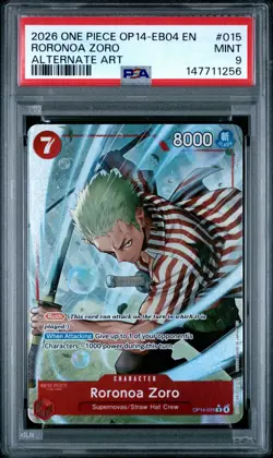 2026 ONE PIECE OP14-EB04-THE AZURE SEA'S SEVEN ALTERNATE ART RORONOA ZORO PSA 9 - Image 1